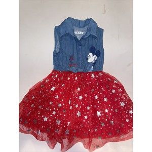 Disney Junior Girls Red Minnie Mouse Tutu Dress Size 2T Blue Silver